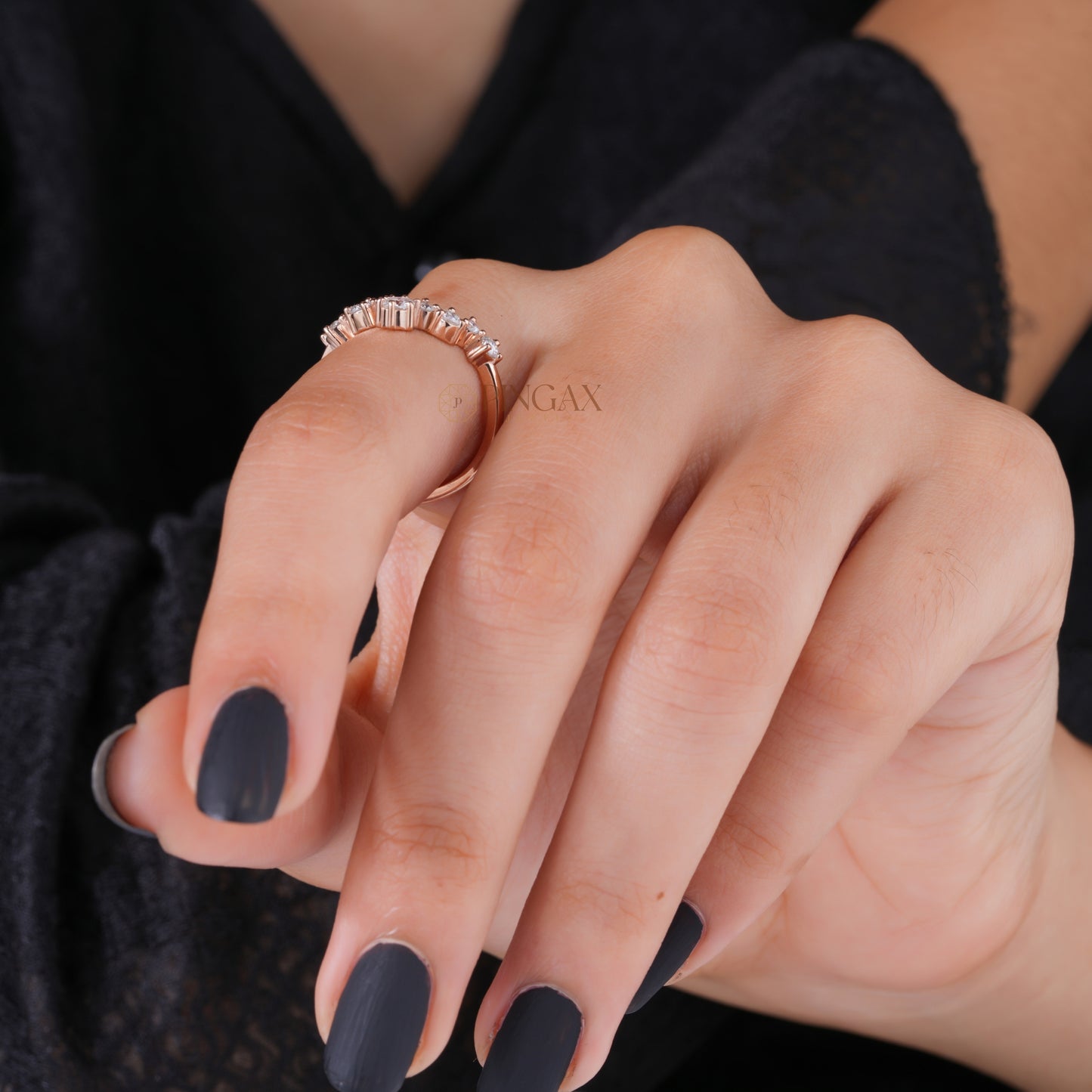 V Shaped Chevron Wedding Band with Brilliant Round Moissanite