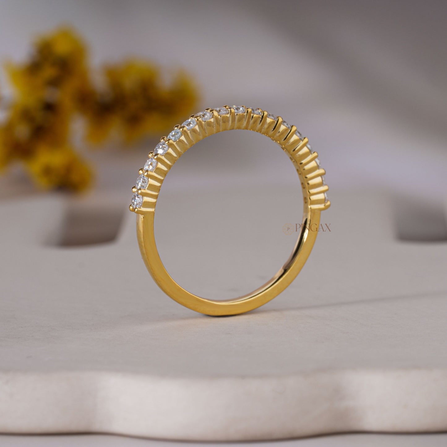 Moissanite Half Eternity Wedding Band With Round Brilliant Cut