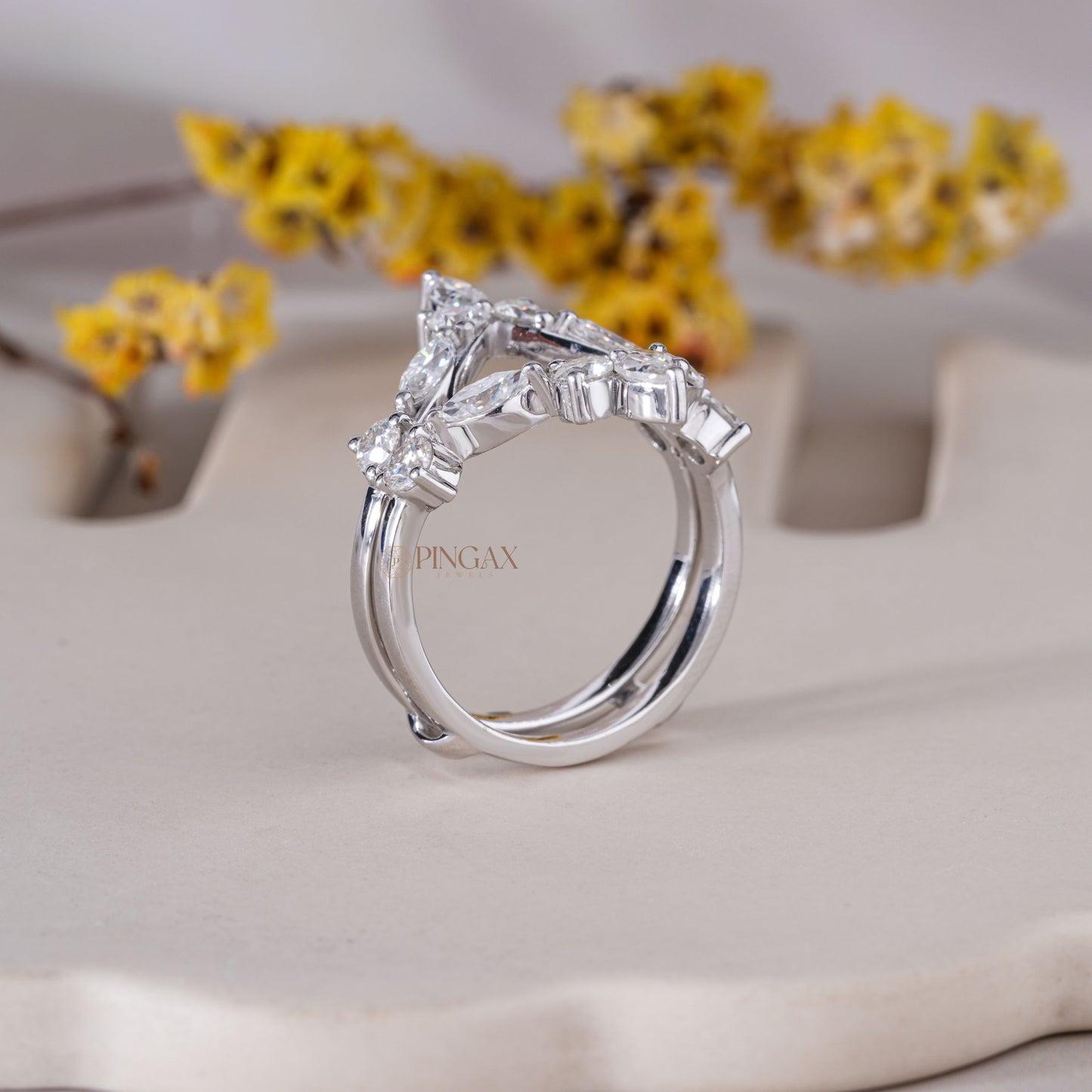 Marquise and Round Moissanite Wrap Enhancer Guard Wedding Band