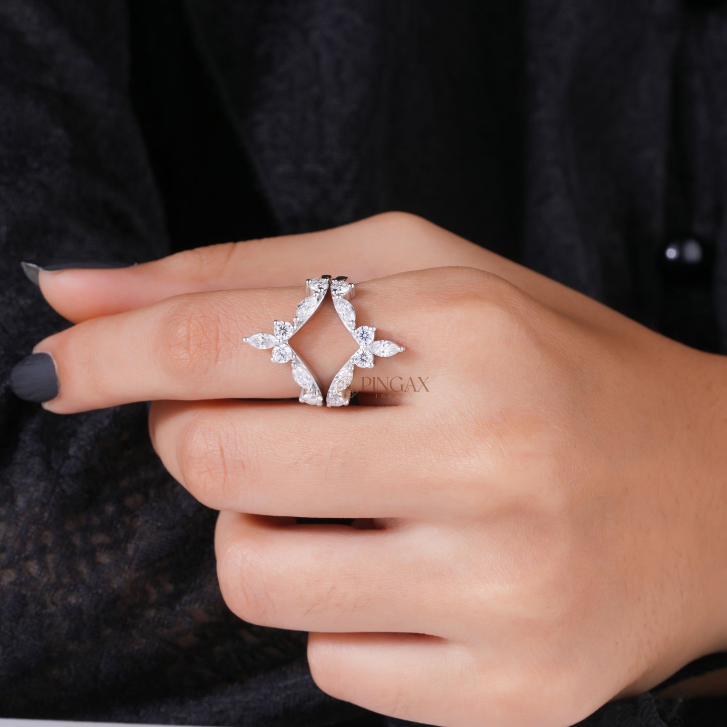 Marquise and Round Moissanite Wrap Enhancer Guard Wedding Band