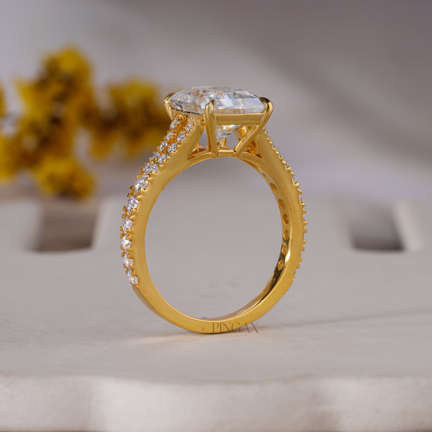 Radiant Cut Moissanite Split Shank Engagement Ring
