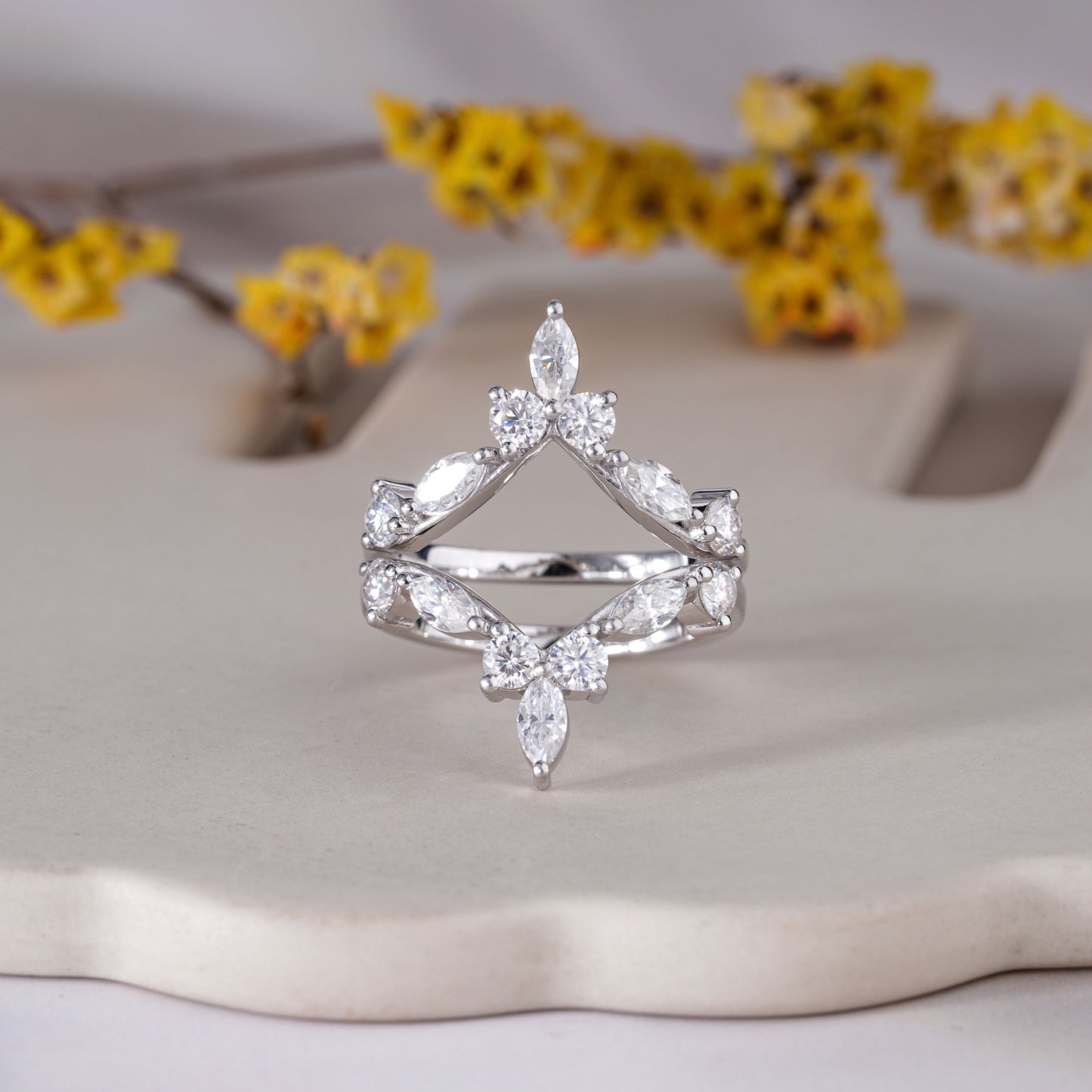 Marquise and Round Moissanite Wrap Enhancer Guard Wedding Band