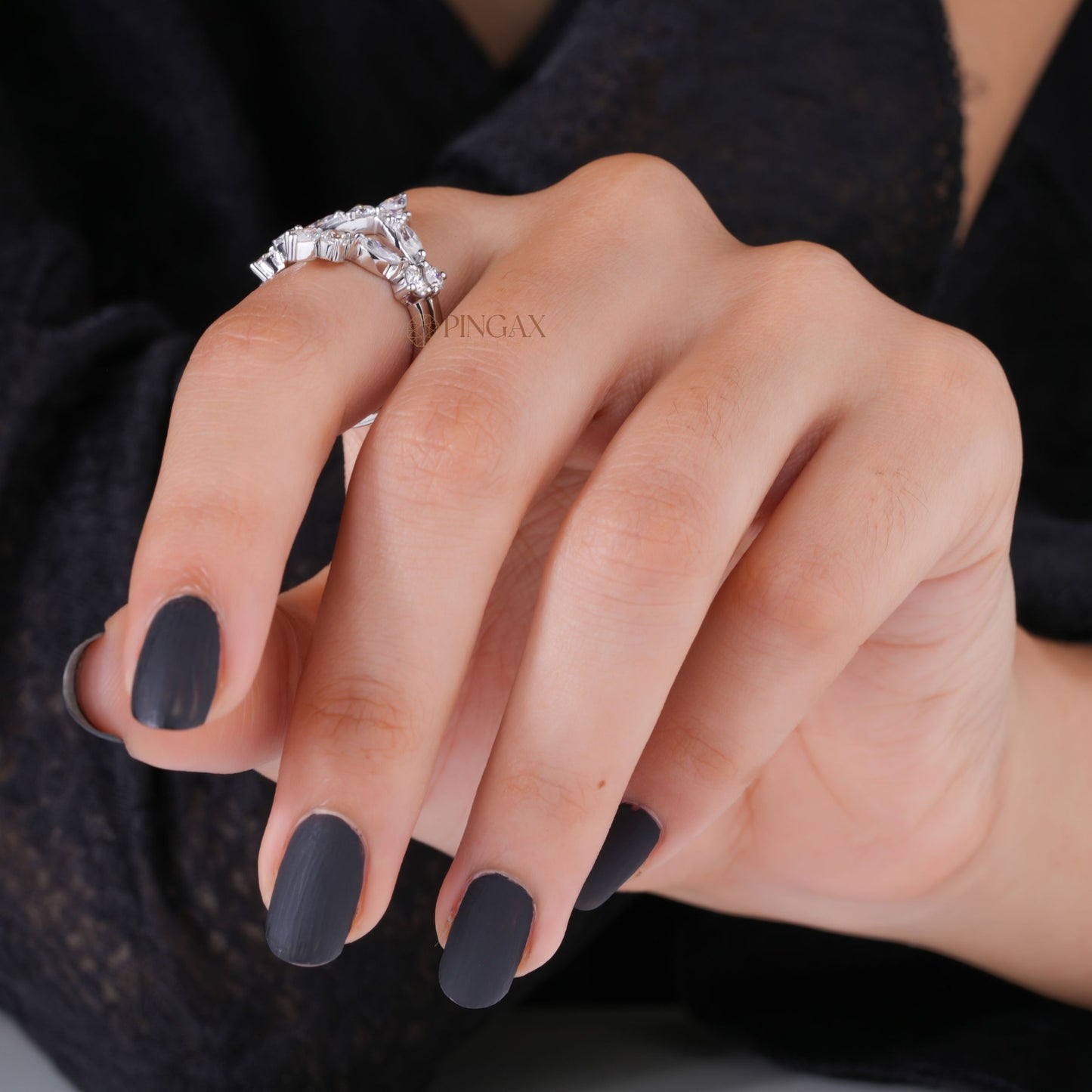 Marquise and Round Moissanite Wrap Enhancer Guard Wedding Band