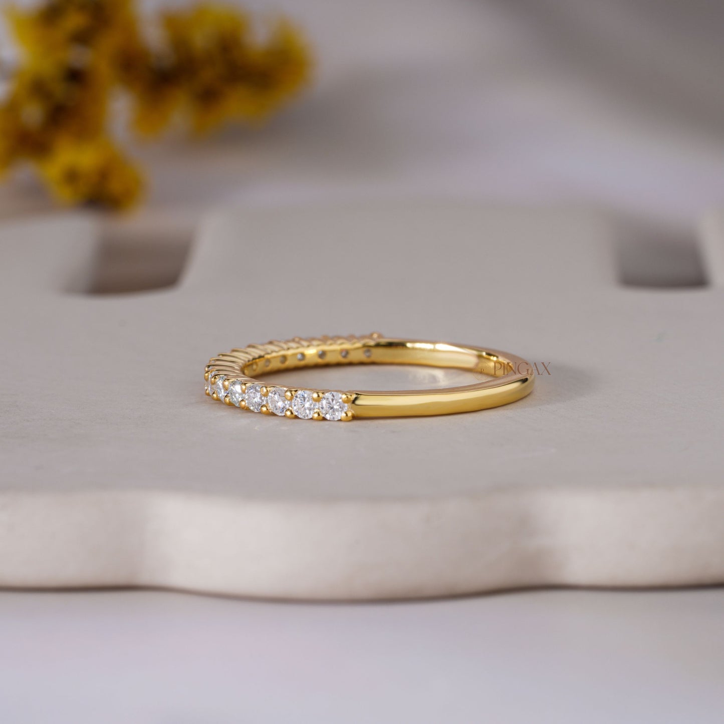 Moissanite Half Eternity Wedding Band With Round Brilliant Cut
