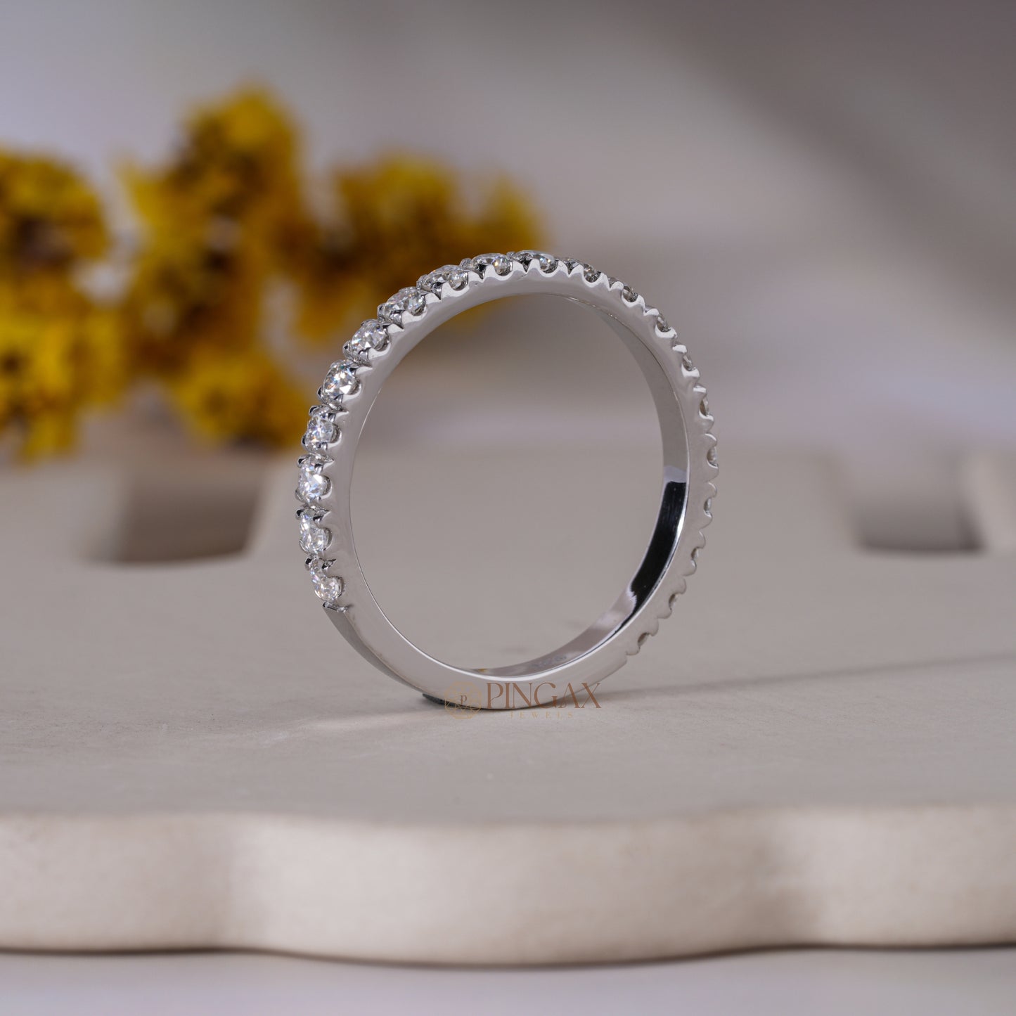 Moissanite Half Eternity Band With Round Cut
