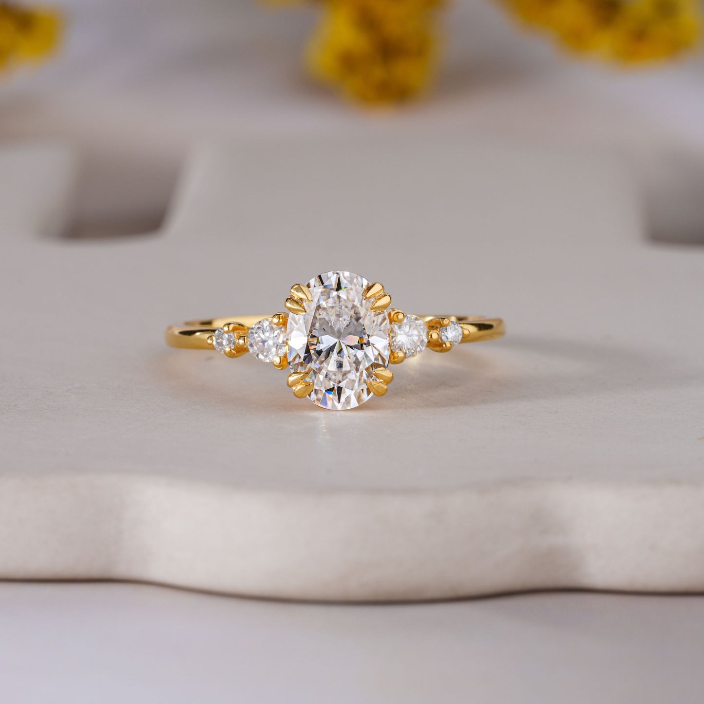 Oval Cut Moissanite Five Stone Double Prong Set Engagement Ring For Her