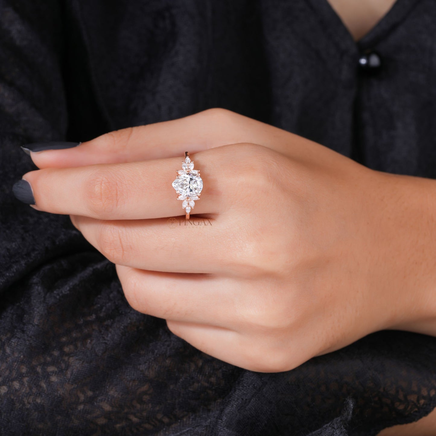 Classic Pear Cut Moissanite Cluster Engagement Ring For Her