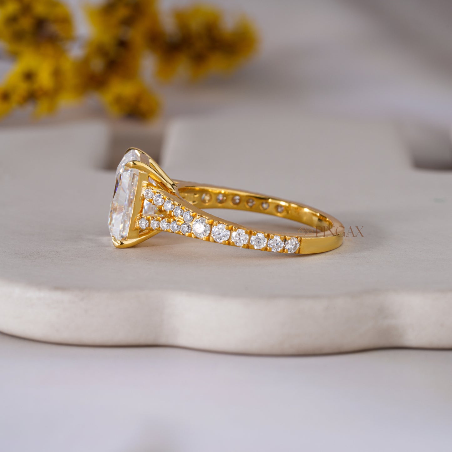 Radiant Cut Moissanite Split Shank Engagement Ring