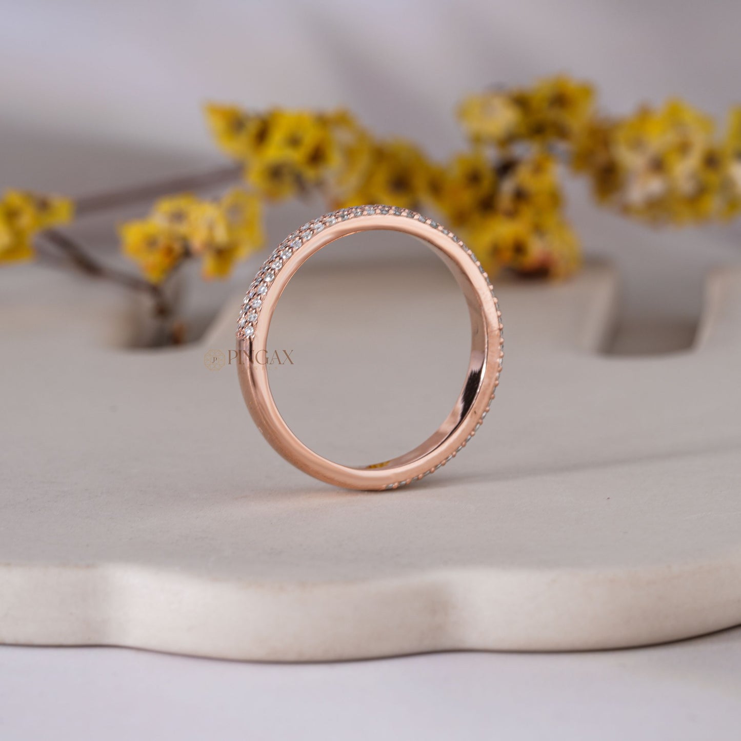 Vintage Wedding Band With Round Cut Moissanite