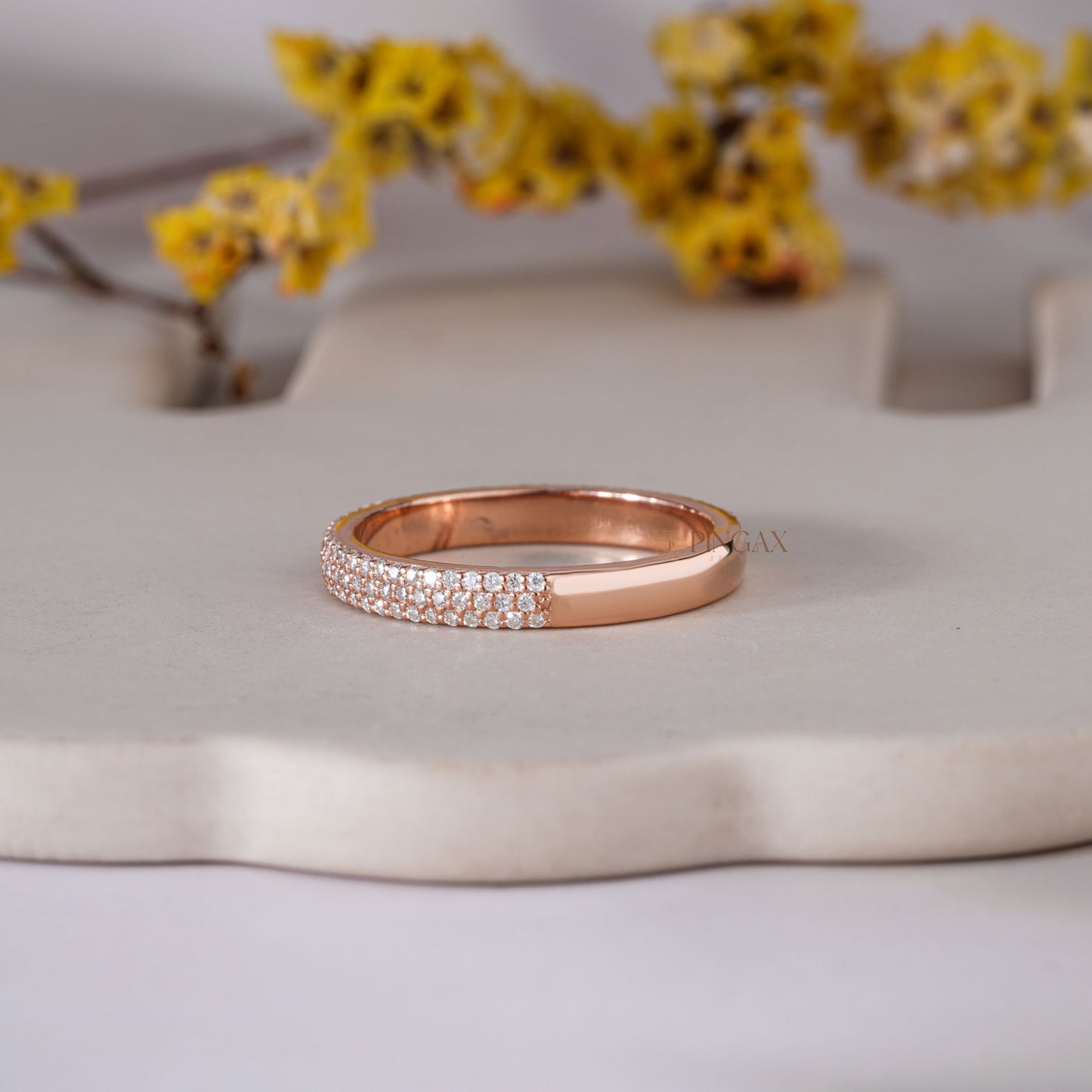 Vintage Wedding Band With Round Cut Moissanite