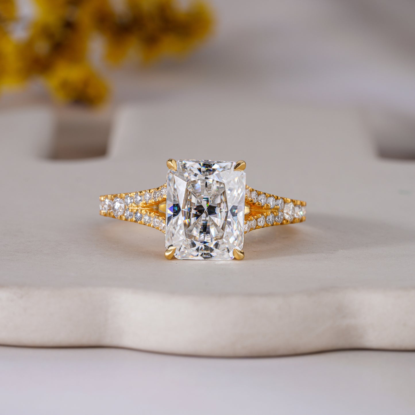 Radiant Cut Moissanite Split Shank Engagement Ring