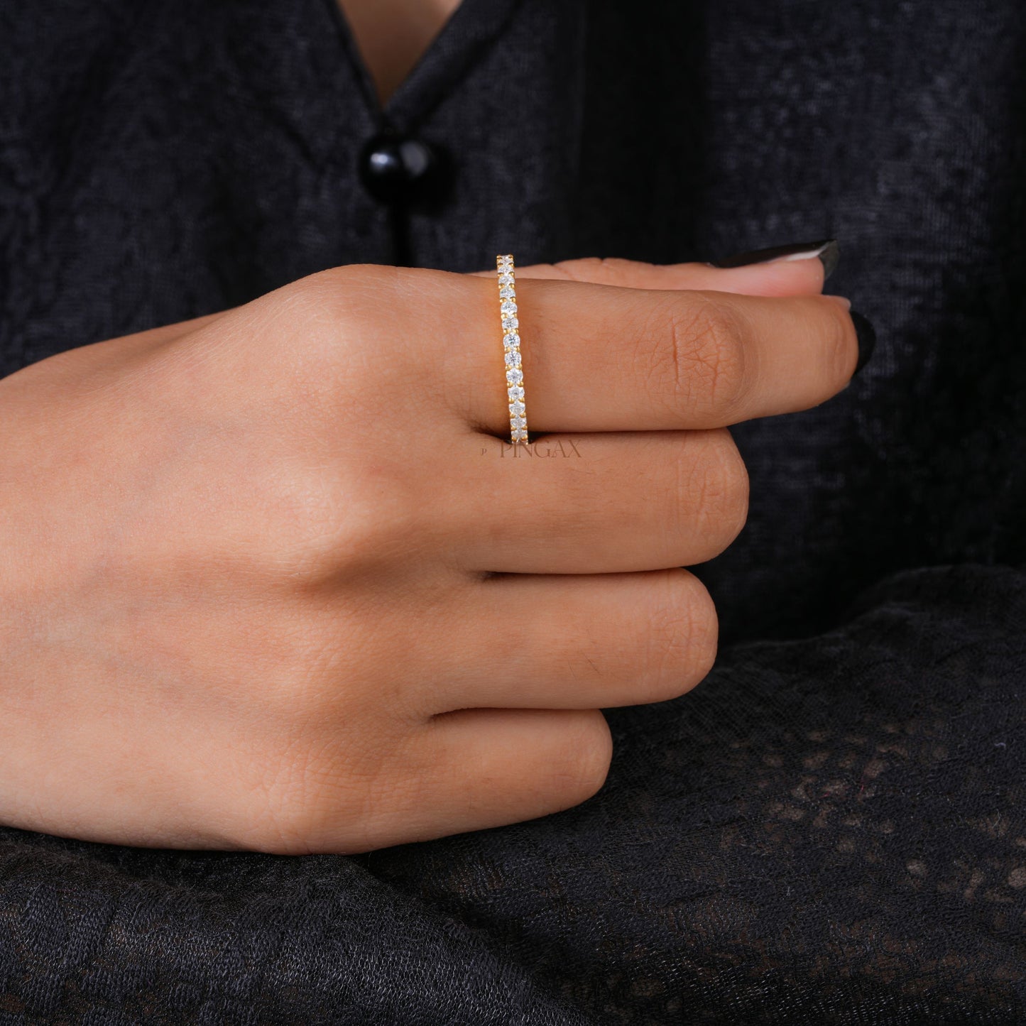 Moissanite Half Eternity Wedding Band With Round Brilliant Cut