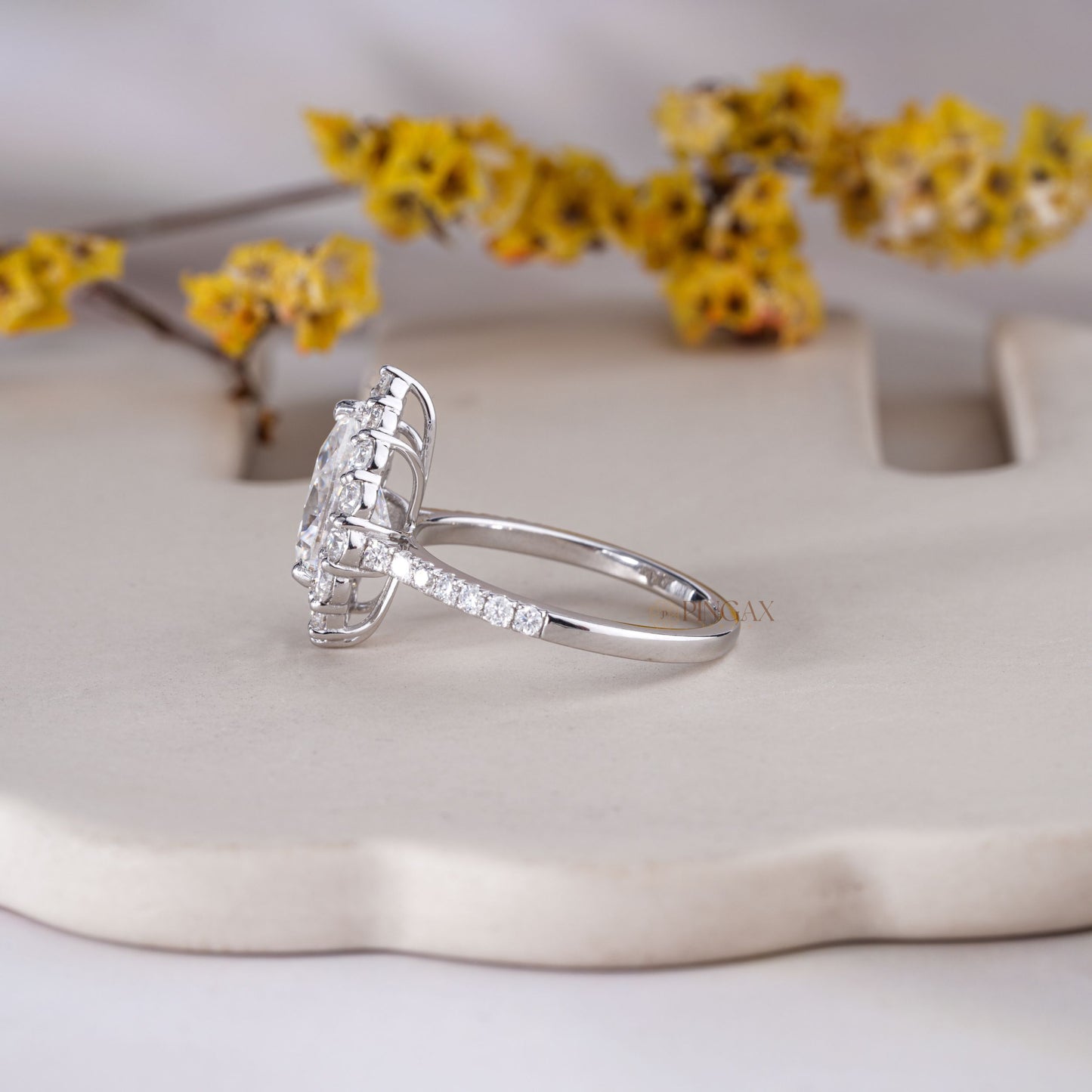 Pear Cut Halo Pave Moissanite Wedding Ring For Her