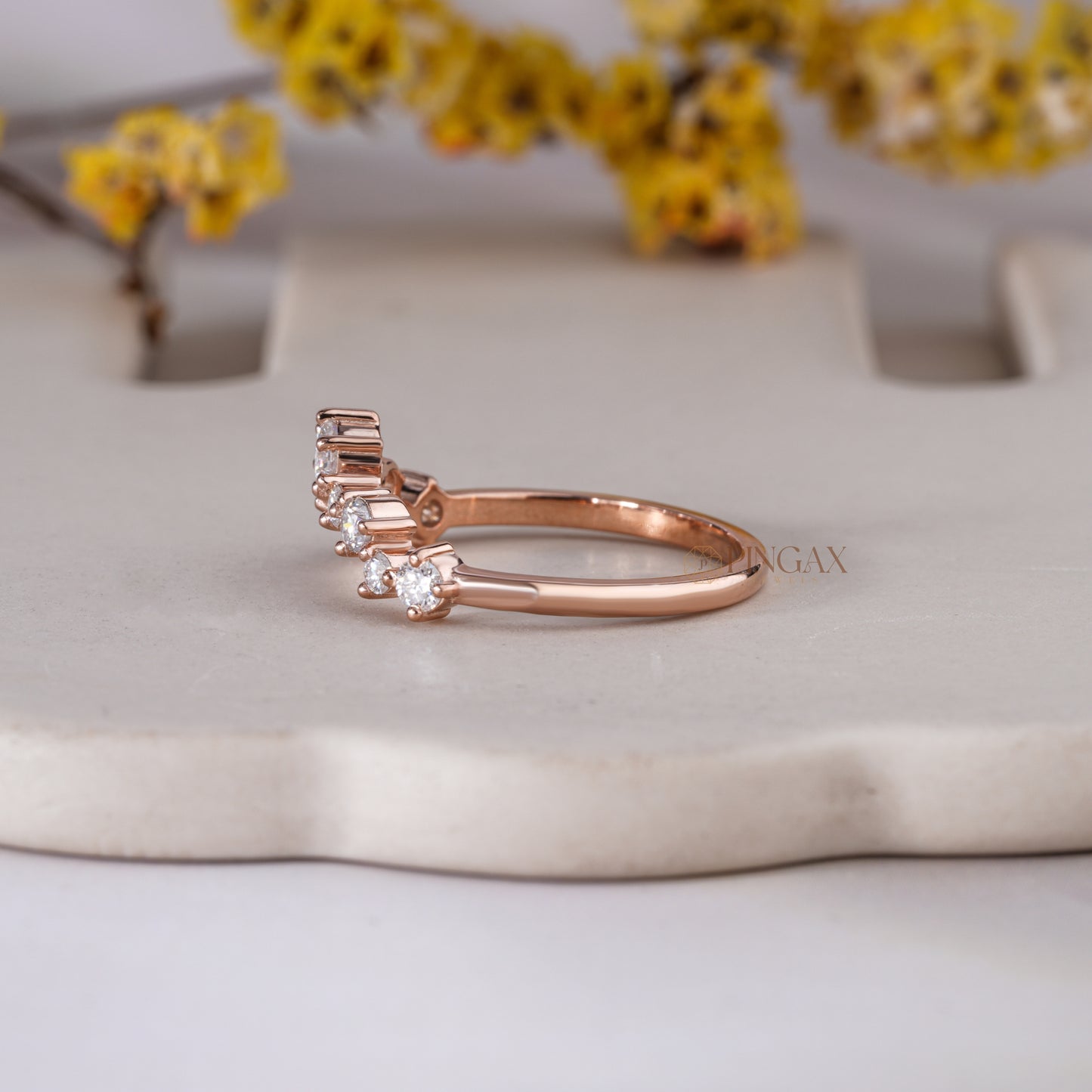 V Shaped Chevron Wedding Band with Brilliant Round Moissanite