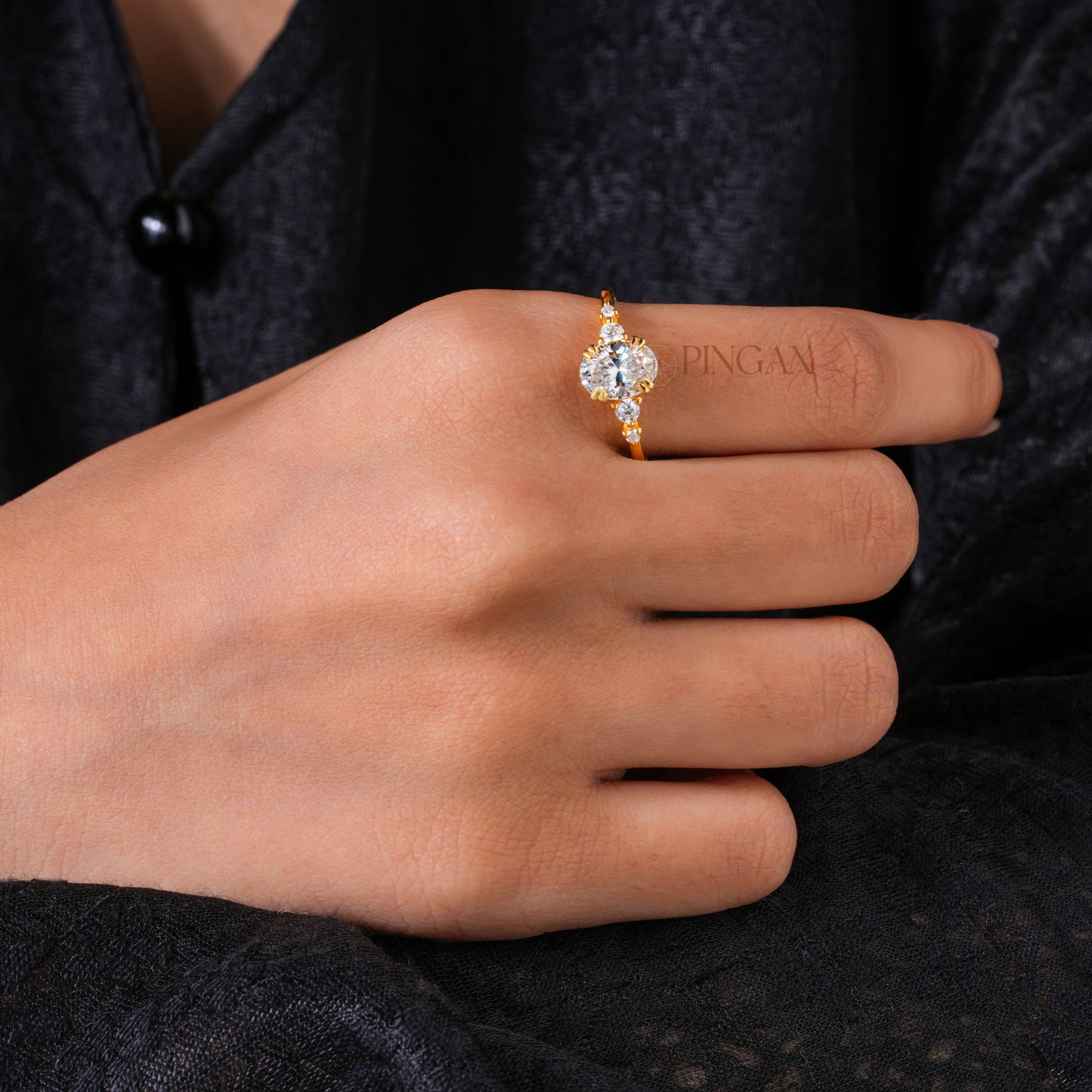 Oval Cut Moissanite Five Stone Double Prong Set Engagement Ring For Her