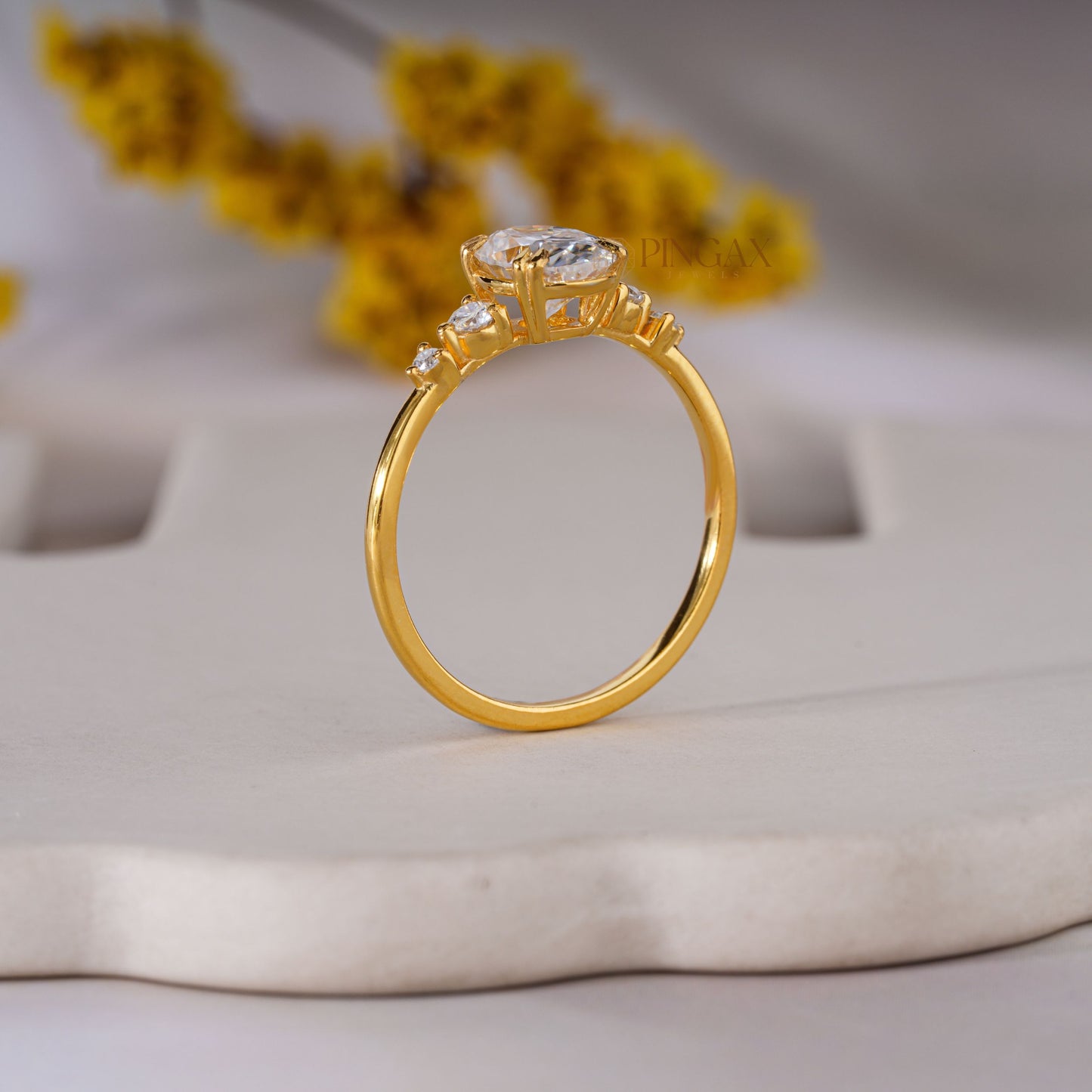 Oval Cut Moissanite Five Stone Double Prong Set Engagement Ring For Her