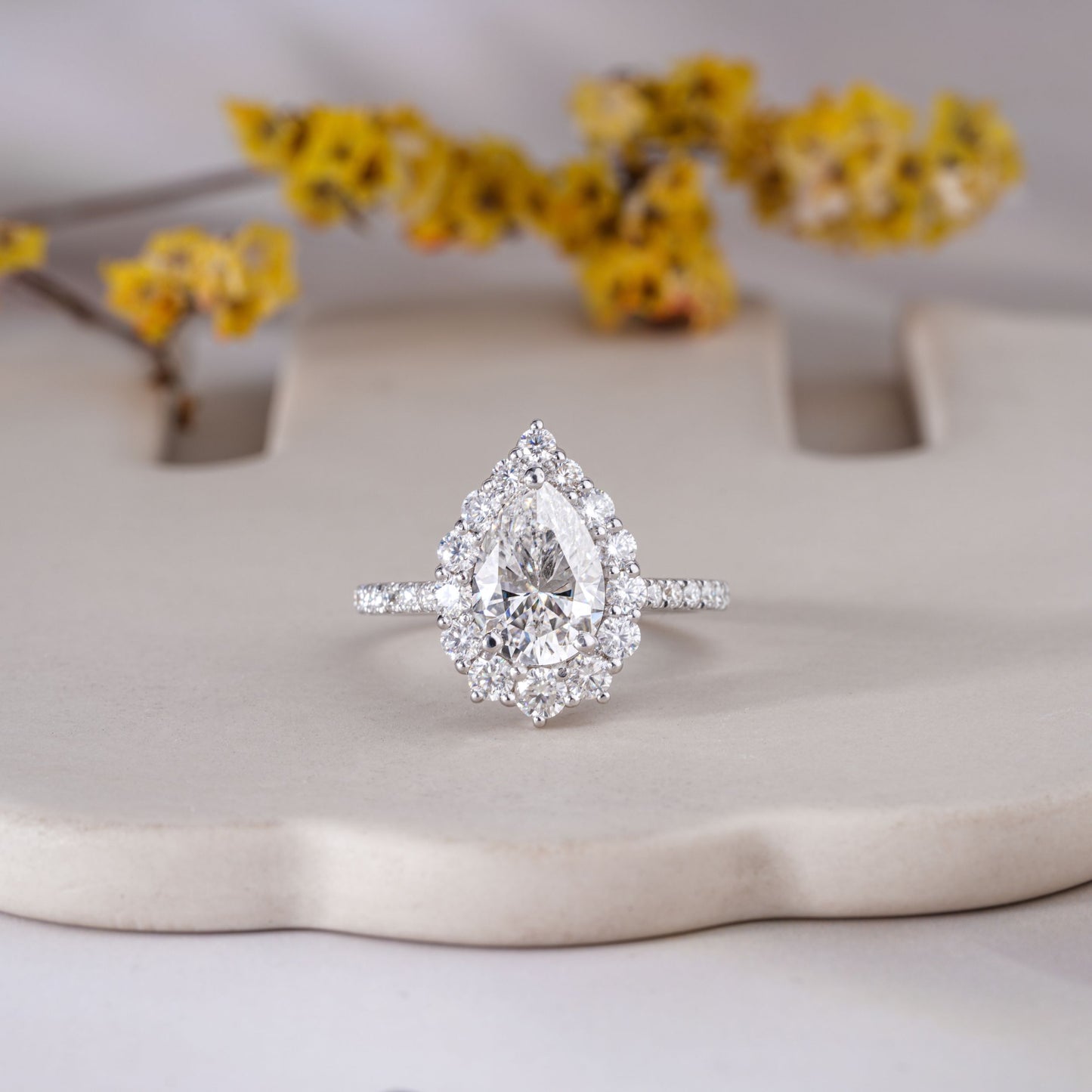 Pear Cut Halo Pave Moissanite Wedding Ring For Her