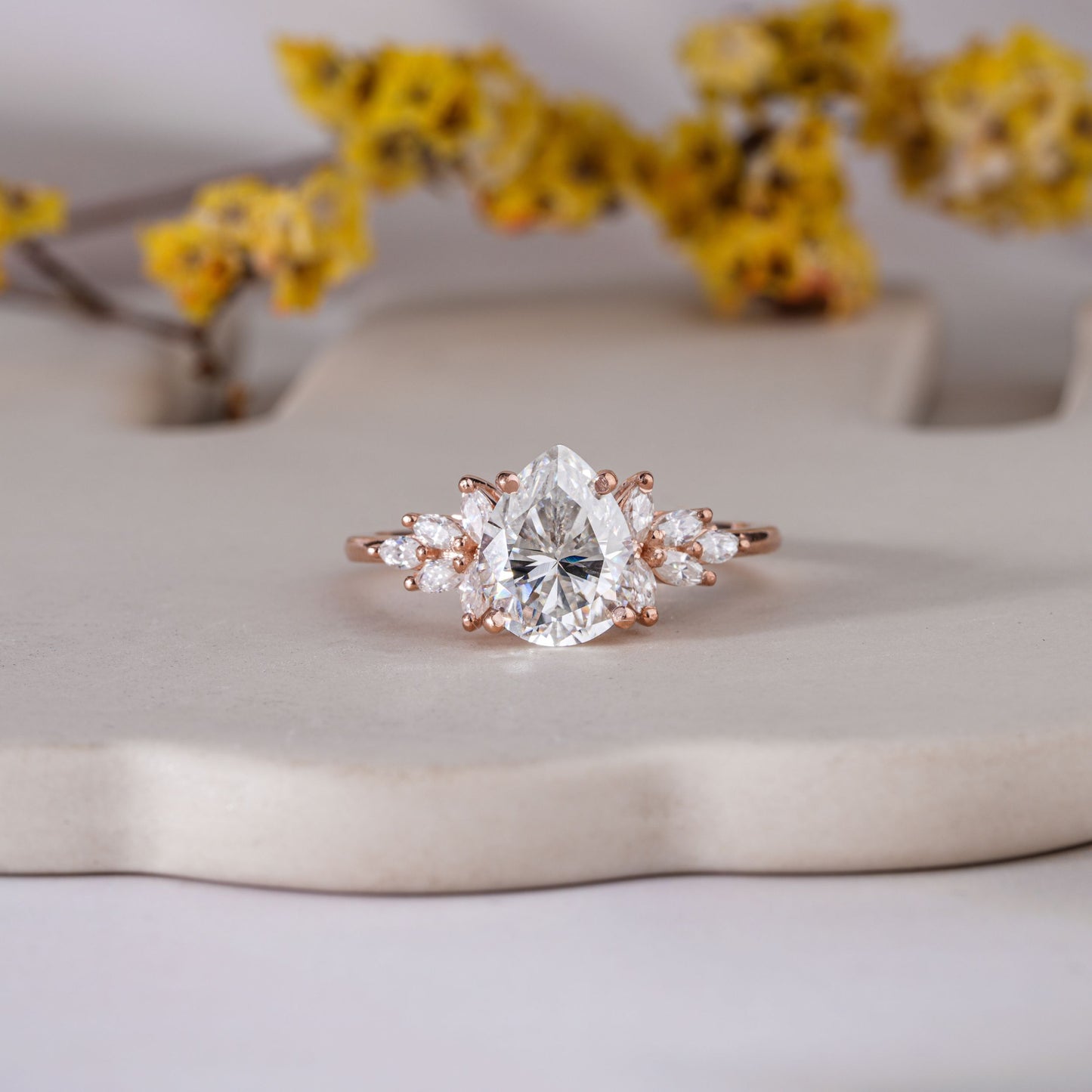 Classic Pear Cut Moissanite Cluster Engagement Ring For Her