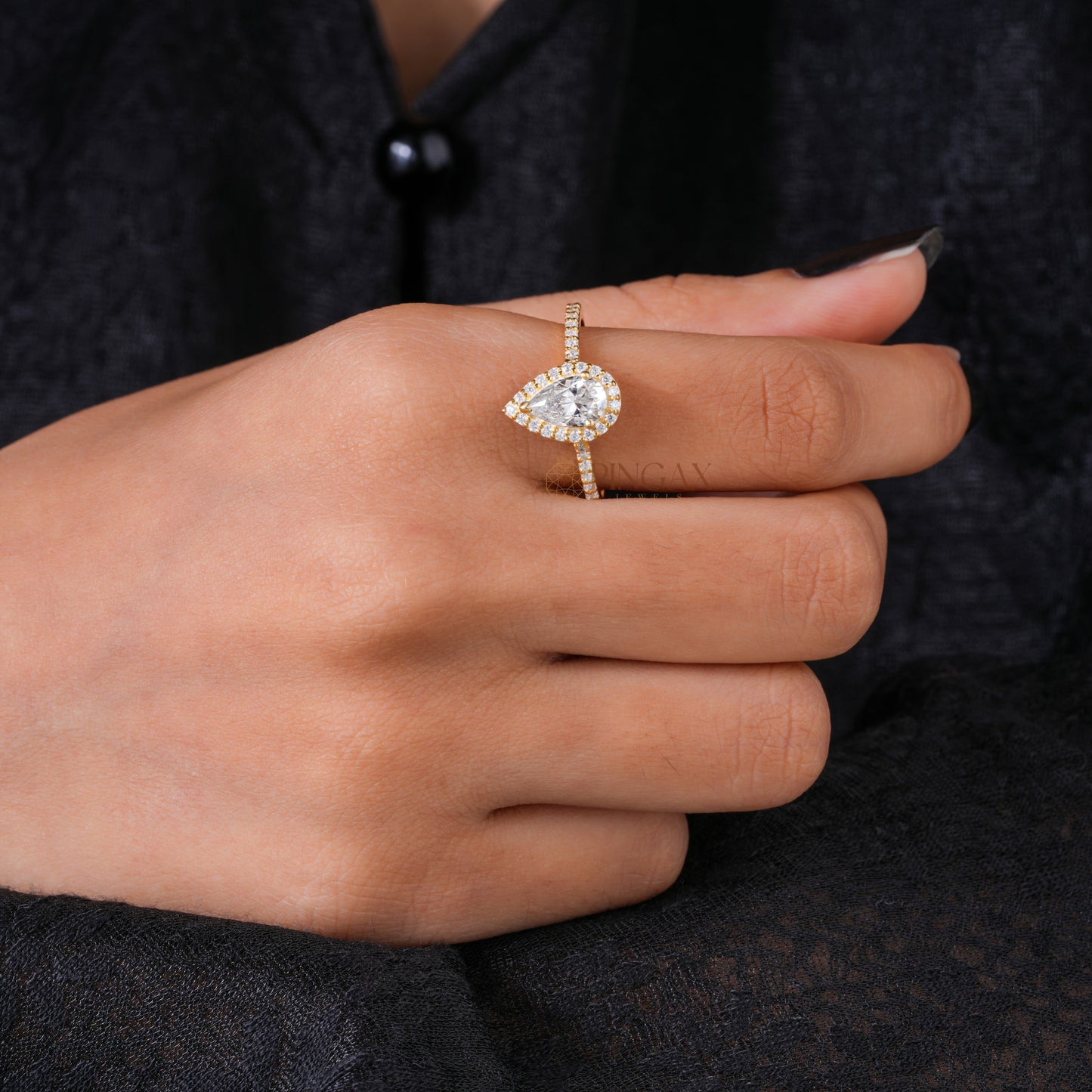 Elegant Pear Moissanite Halo Engagement Ring for Women