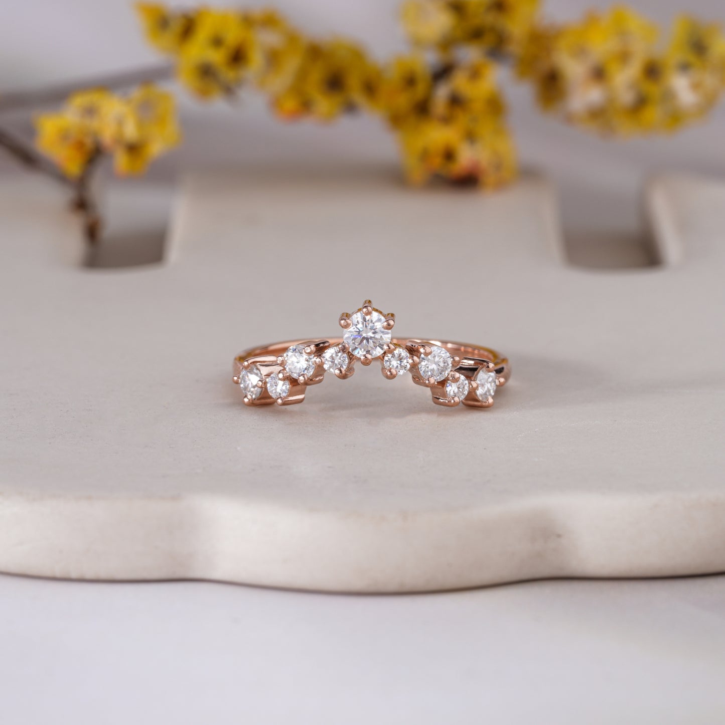 V Shaped Chevron Wedding Band with Brilliant Round Moissanite