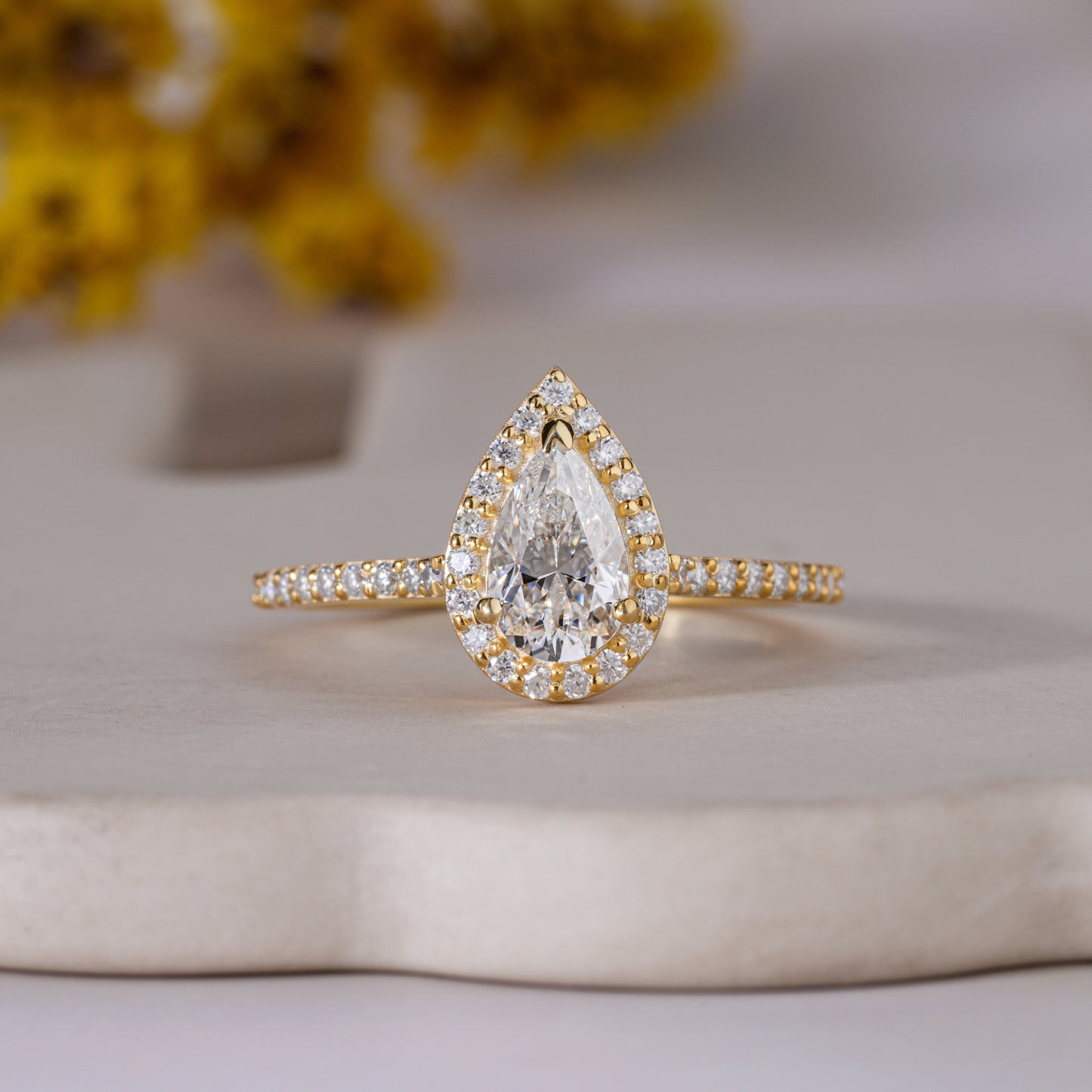 Elegant Pear Moissanite Halo Engagement Ring for Women