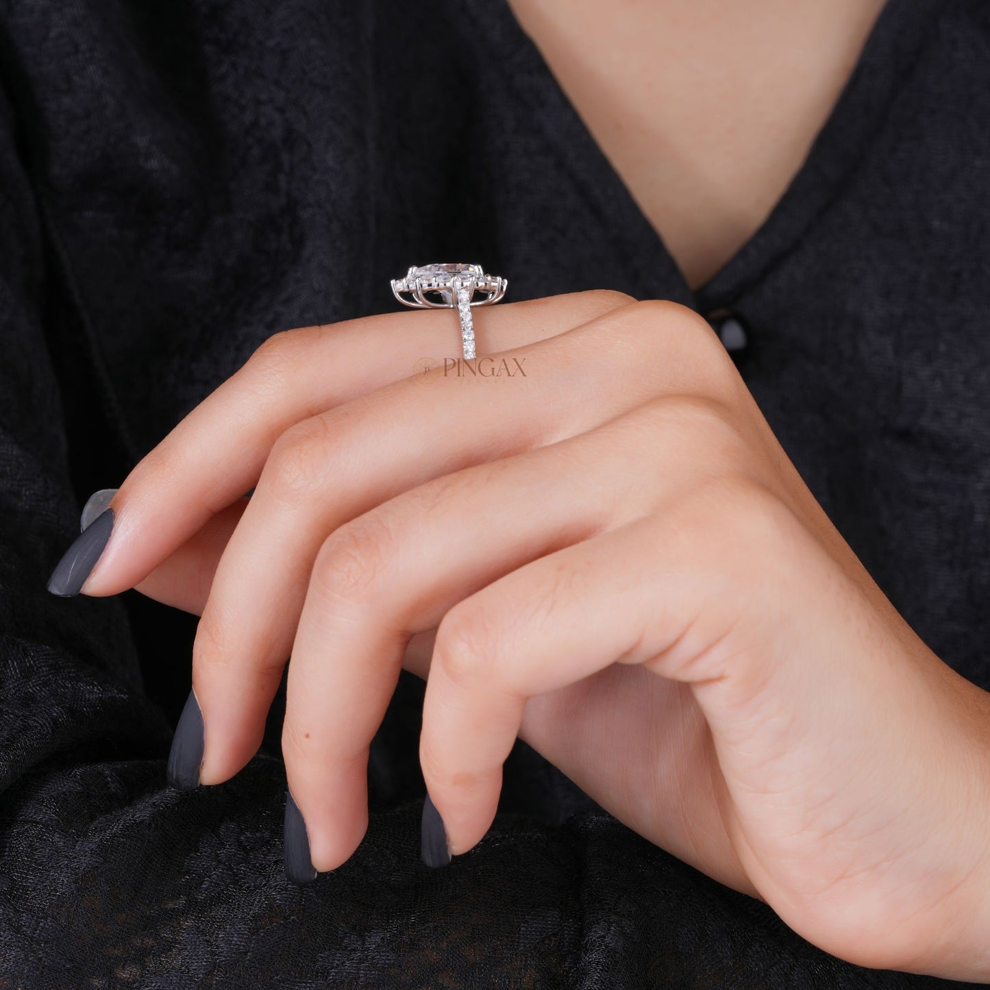 Pear Cut Halo Pave Moissanite Wedding Ring For Her