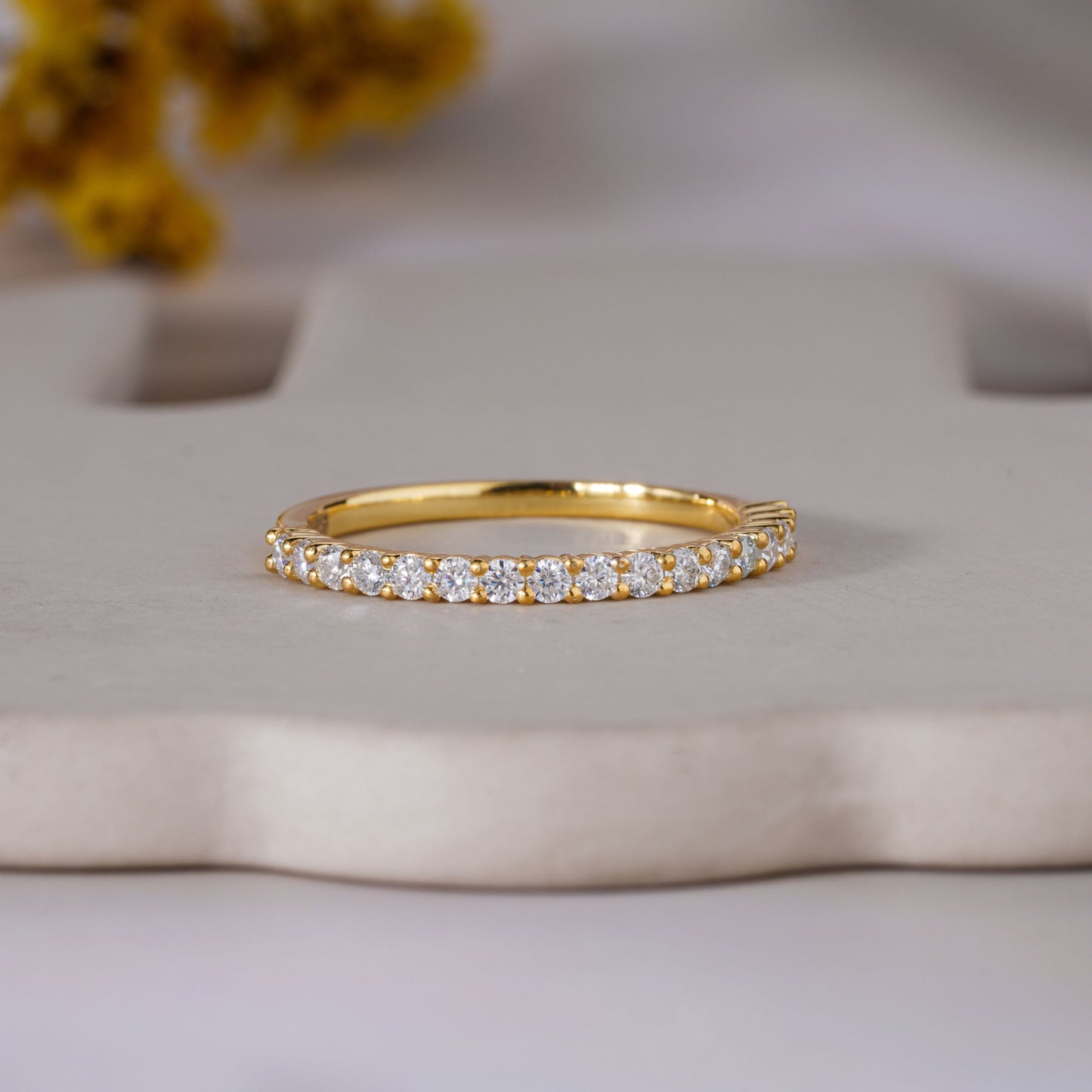 Moissanite Half Eternity Wedding Band With Round Brilliant Cut