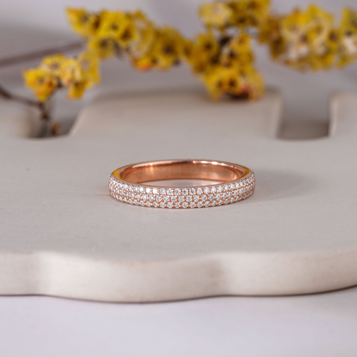 Vintage Wedding Band With Round Cut Moissanite