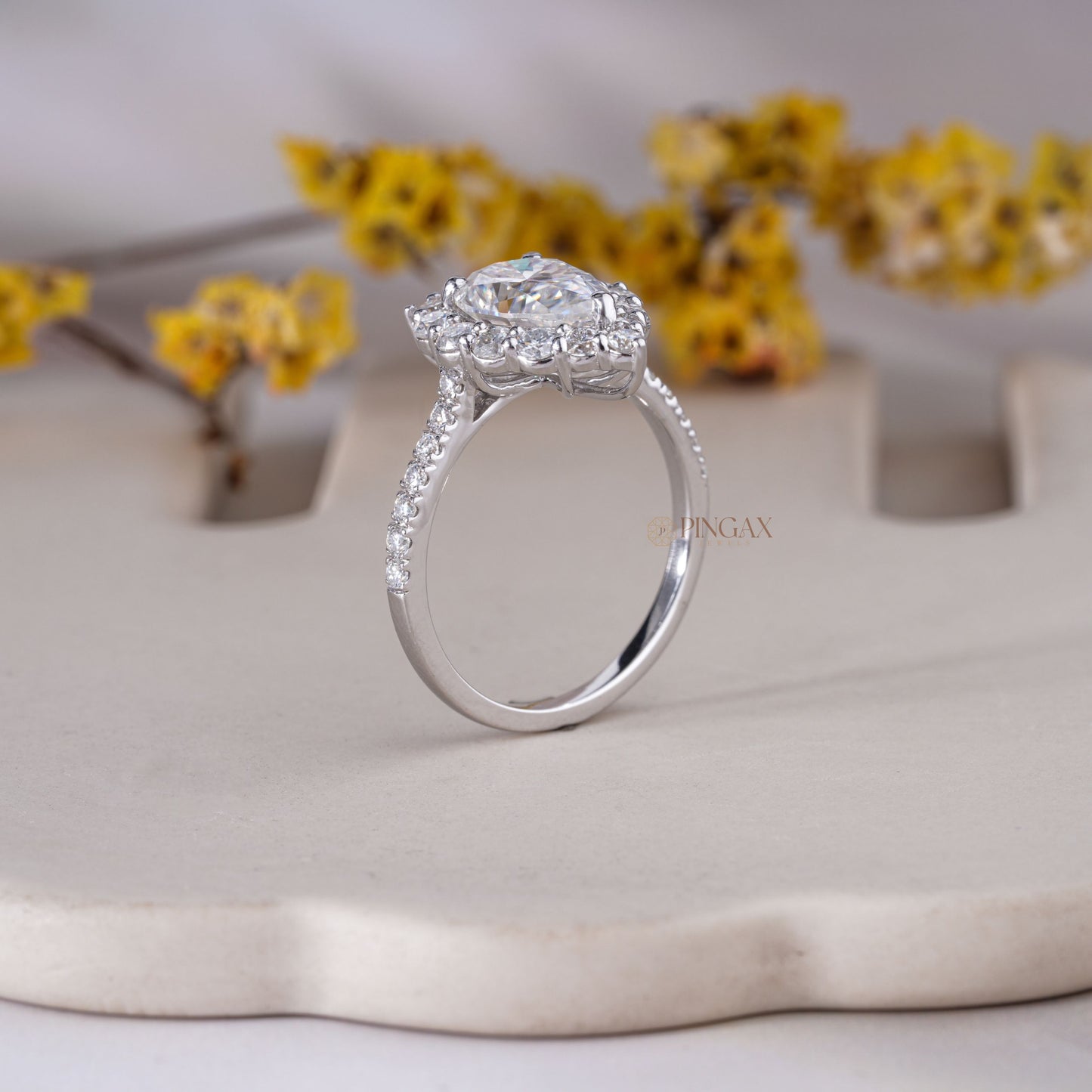 Pear Cut Halo Pave Moissanite Wedding Ring For Her