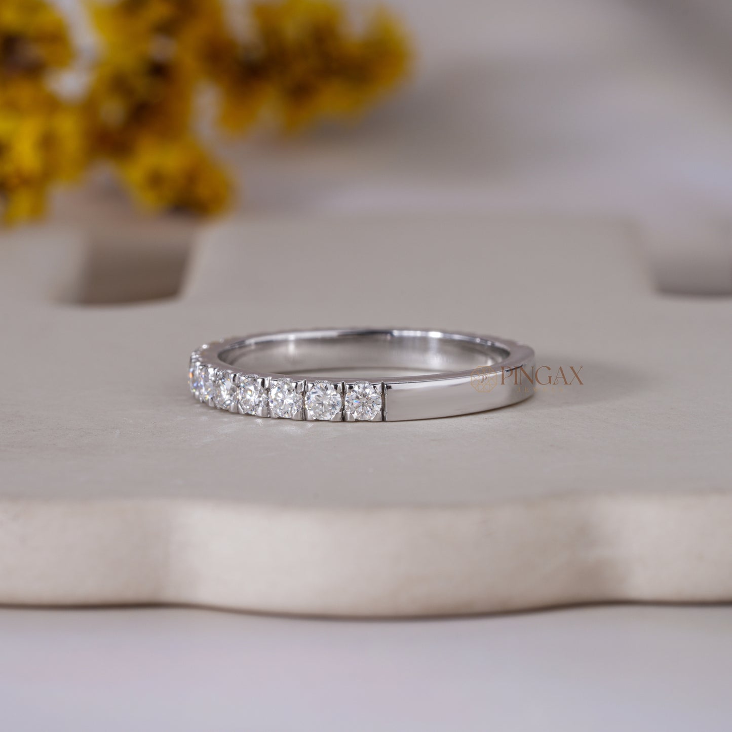 Moissanite Half Eternity Band With Round Cut