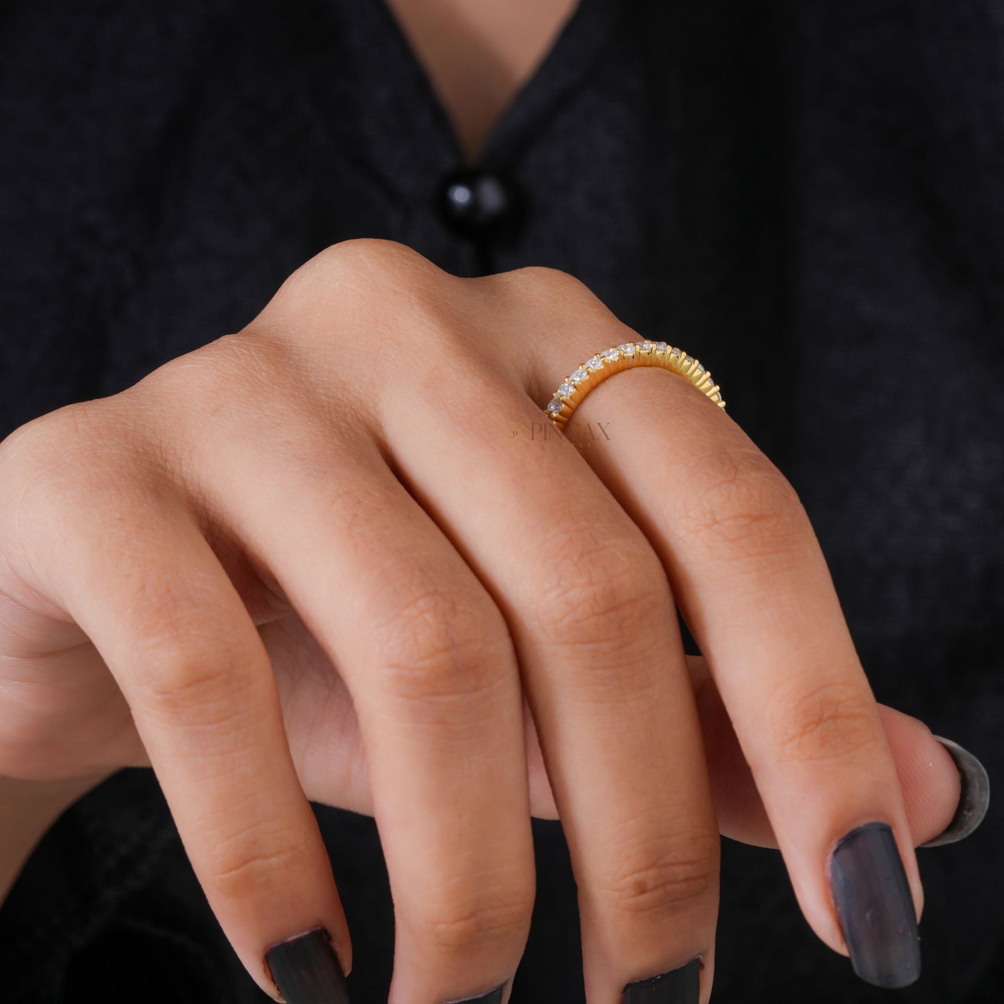 Moissanite Half Eternity Wedding Band With Round Brilliant Cut