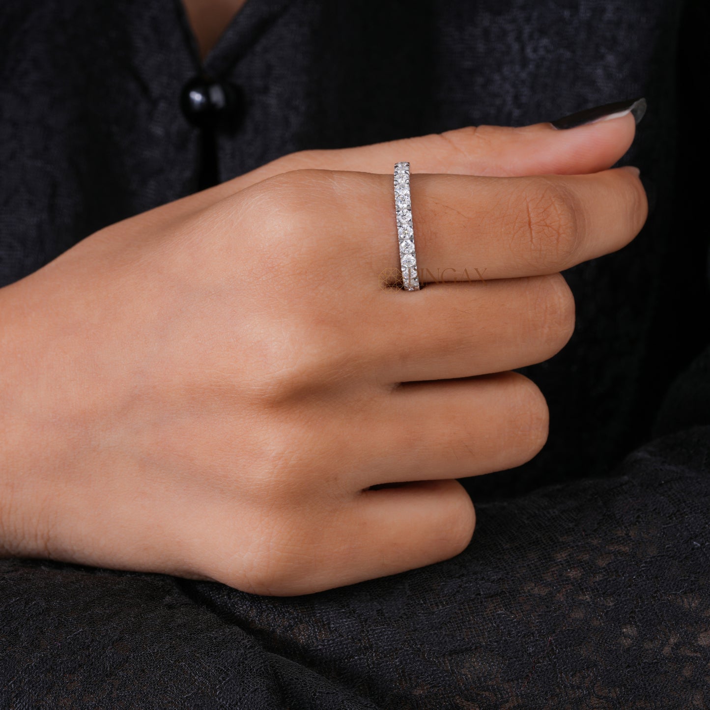 Moissanite Half Eternity Band With Round Cut